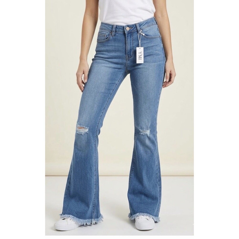 Skinny Fries Flared Distressed Blue YMI